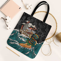 Personalized Japanese Koi Fish Ramen Tote Bag Tiki Surfing Wagara Hibiscus Pattern LT9 Black Strap One Size Black - Polynesian Pride