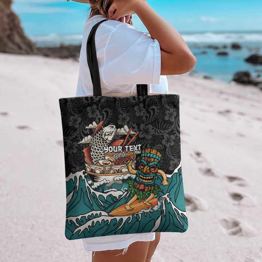 Personalized Japanese Koi Fish Ramen Tote Bag Tiki Surfing Wagara Hibiscus Pattern LT9 - Polynesian Pride