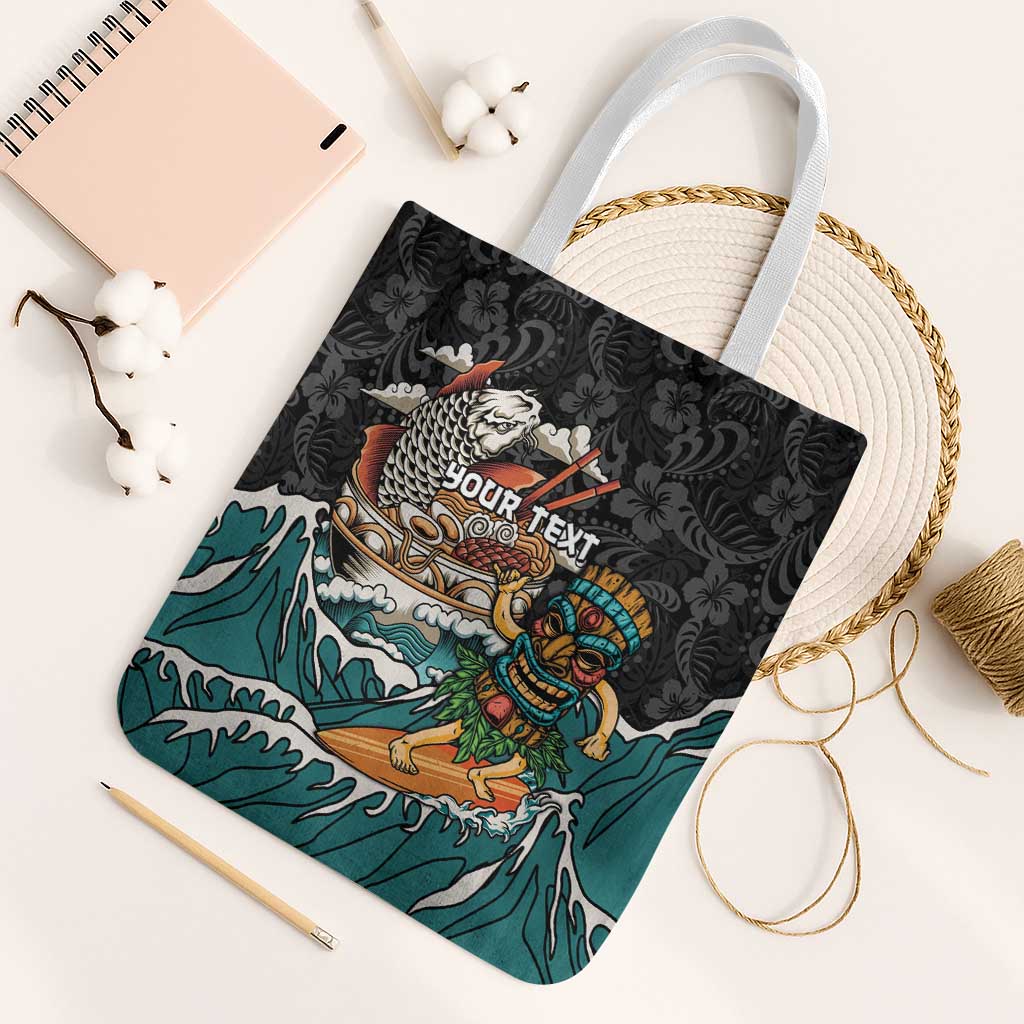 Personalized Japanese Koi Fish Ramen Tote Bag Tiki Surfing Wagara Hibiscus Pattern LT9 White Strap One Size Black - Polynesian Pride