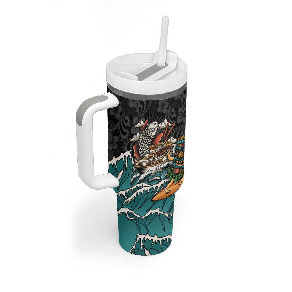 Personalized Japanese Koi Fish Ramen Tumbler With Handle Tiki Surfing Wagara Hibiscus Pattern LT9 - Polynesian Pride