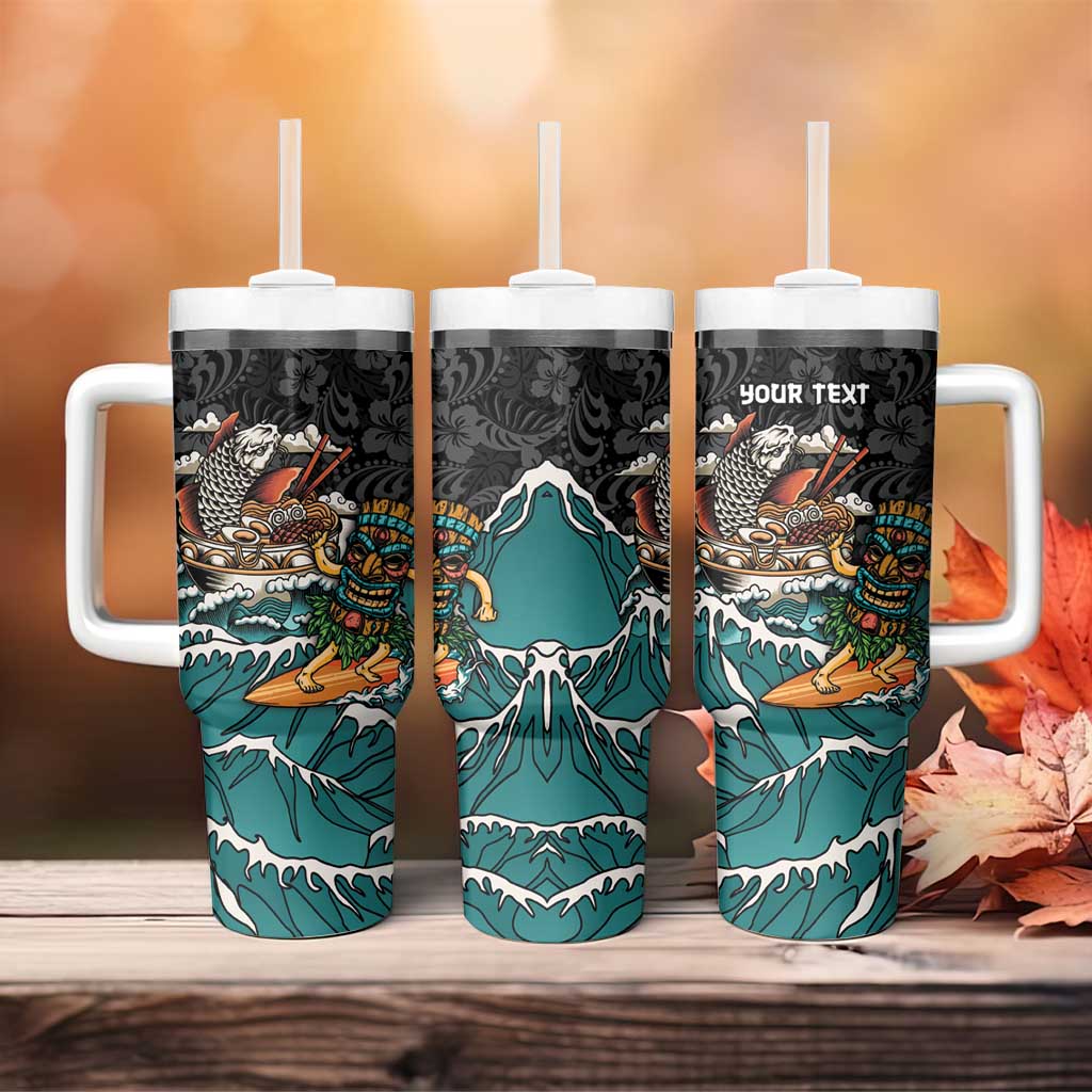 Personalized Japanese Koi Fish Ramen Tumbler With Handle Tiki Surfing Wagara Hibiscus Pattern LT9 - Polynesian Pride