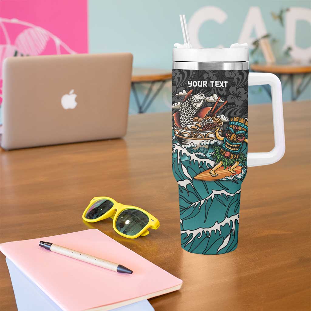 Personalized Japanese Koi Fish Ramen Tumbler With Handle Tiki Surfing Wagara Hibiscus Pattern LT9 - Polynesian Pride