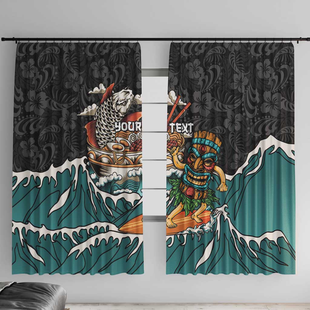 Personalized Japanese Koi Fish Ramen Window Curtain Tiki Surfing Wagara Hibiscus Pattern LT9 With Hooks Black - Polynesian Pride