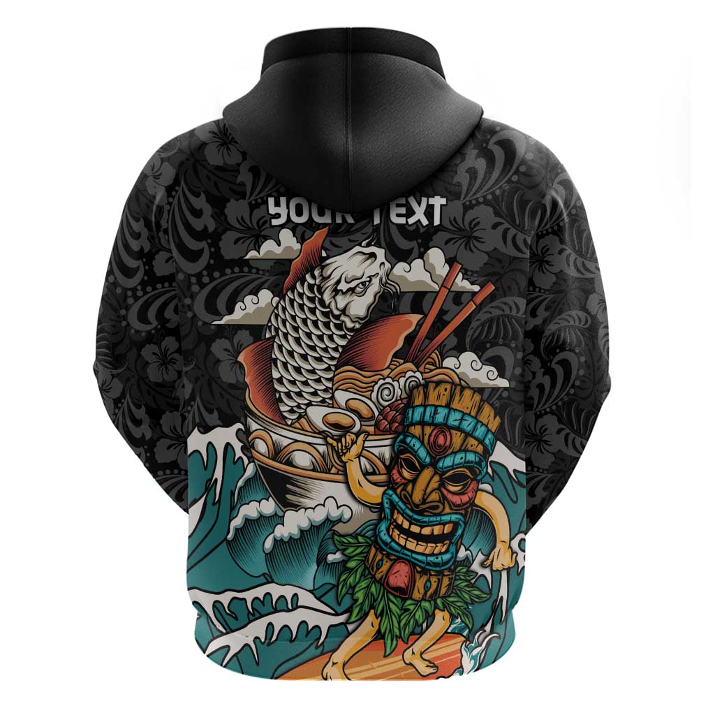 Personalized Japanese Koi Fish Ramen Zip Hoodie Tiki Surfing Wagara Hibiscus Pattern LT9 - Polynesian Pride