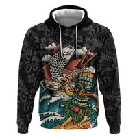 Personalized Japanese Koi Fish Ramen Zip Hoodie Tiki Surfing Wagara Hibiscus Pattern LT9 Pullover Hoodie Black - Polynesian Pride