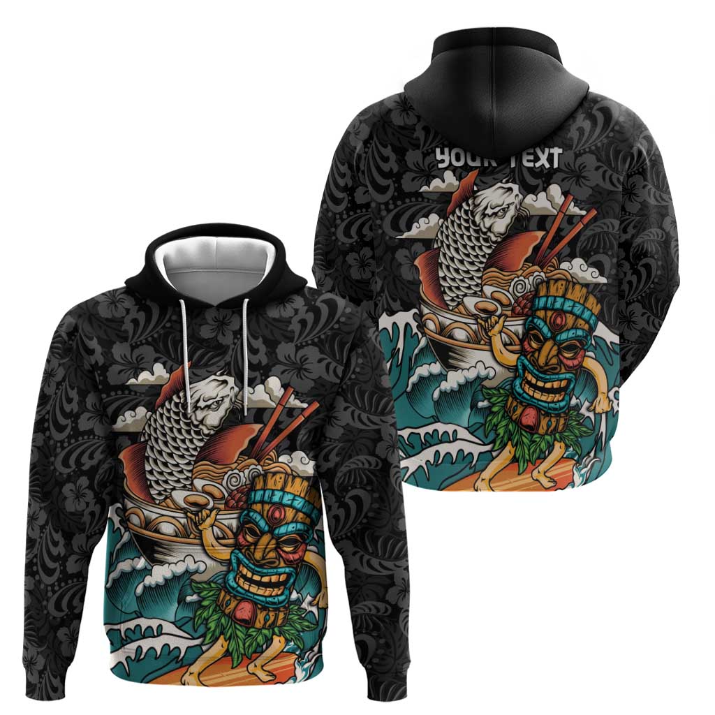 Personalized Japanese Koi Fish Ramen Zip Hoodie Tiki Surfing Wagara Hibiscus Pattern LT9 - Polynesian Pride