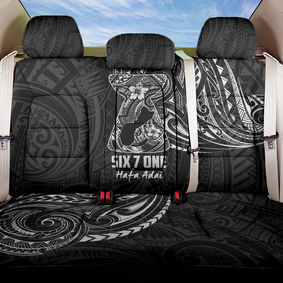 Black Guam Latte Stone Tribal Tattoo Back Car Seat Cover Hafa Adai Six 7 One LT9 One Size Black - Polynesian Pride