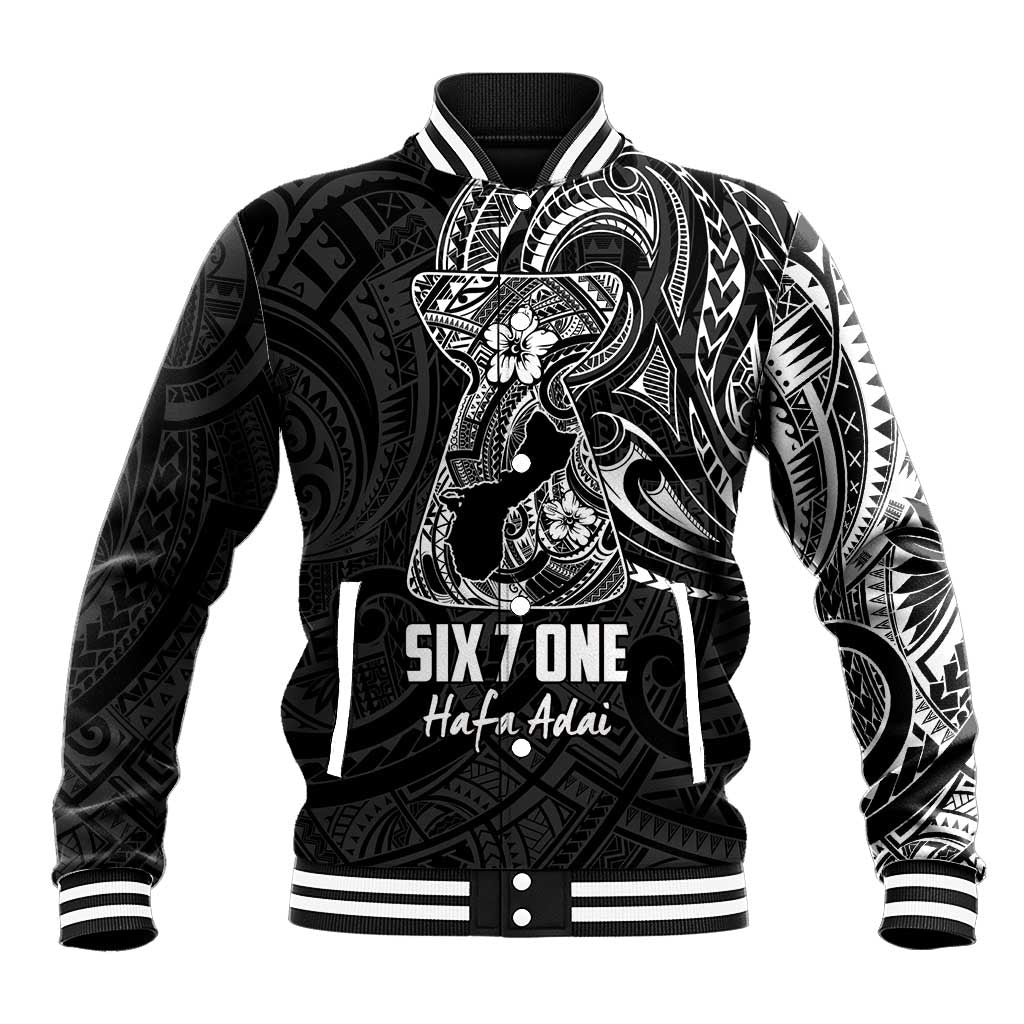 Black Guam Latte Stone Tribal Tattoo Baseball Jacket Hafa Adai Six 7 One LT9 Unisex Black - Polynesian Pride