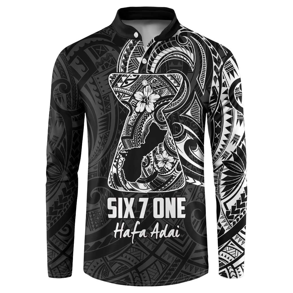 Black Guam Latte Stone Tribal Tattoo Button Sweatshirt Hafa Adai Six 7 One LT9 Black - Polynesian Pride