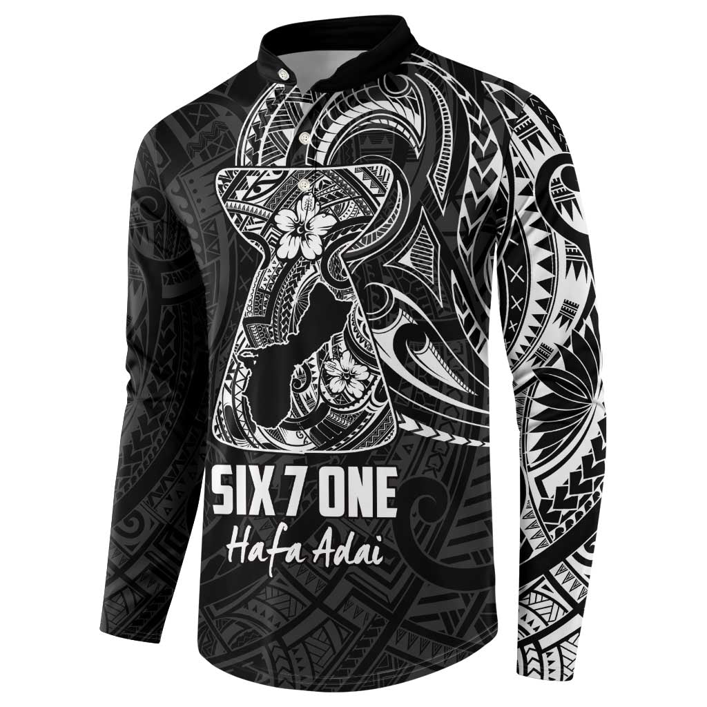 Black Guam Latte Stone Tribal Tattoo Button Sweatshirt Hafa Adai Six 7 One LT9 - Polynesian Pride