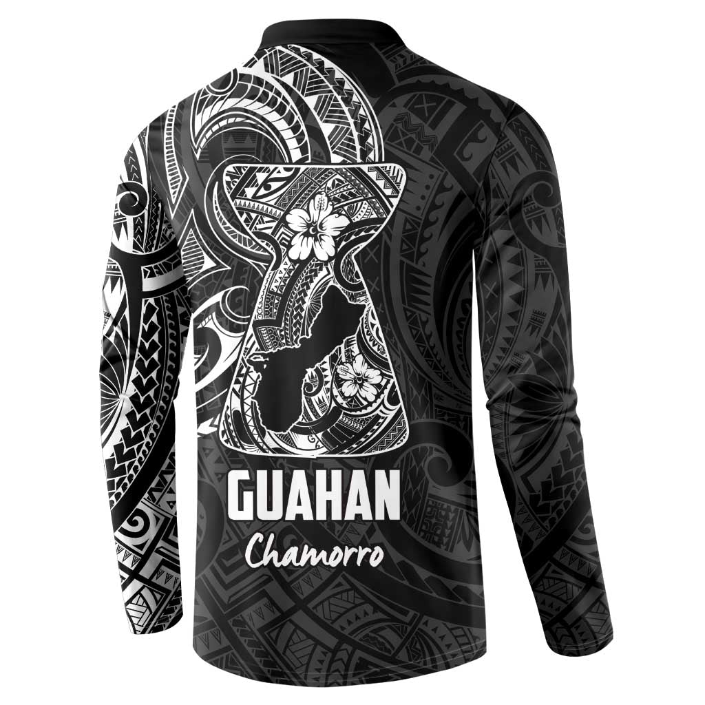 Black Guam Latte Stone Tribal Tattoo Button Sweatshirt Hafa Adai Six 7 One LT9 - Polynesian Pride