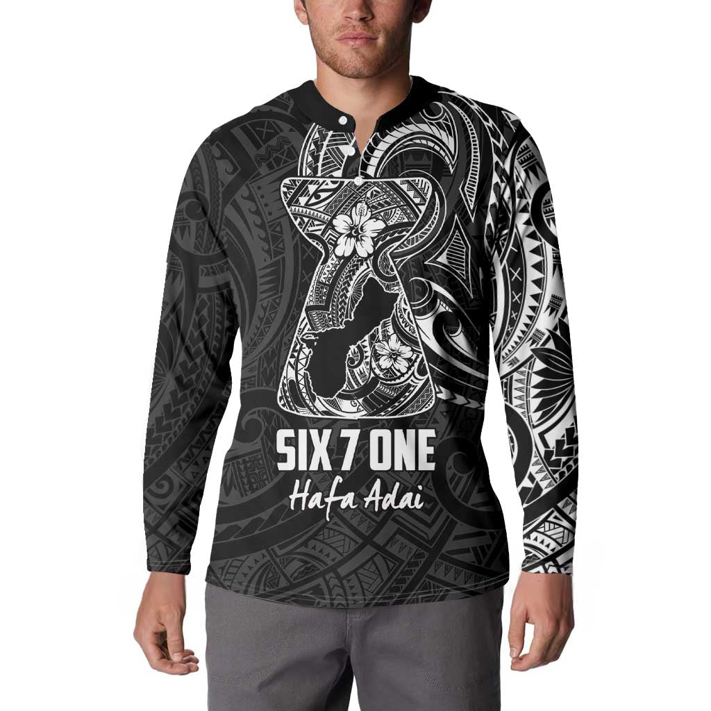 Black Guam Latte Stone Tribal Tattoo Button Sweatshirt Hafa Adai Six 7 One LT9 - Polynesian Pride