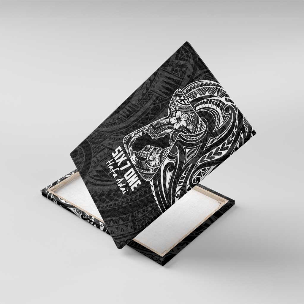 Black Guam Latte Stone Tribal Tattoo Canvas Wall Art Hafa Adai Six 7 One LT9 With Frame Black - Polynesian Pride