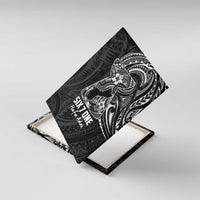 Black Guam Latte Stone Tribal Tattoo Canvas Wall Art Hafa Adai Six 7 One LT9 With Frame Black - Polynesian Pride