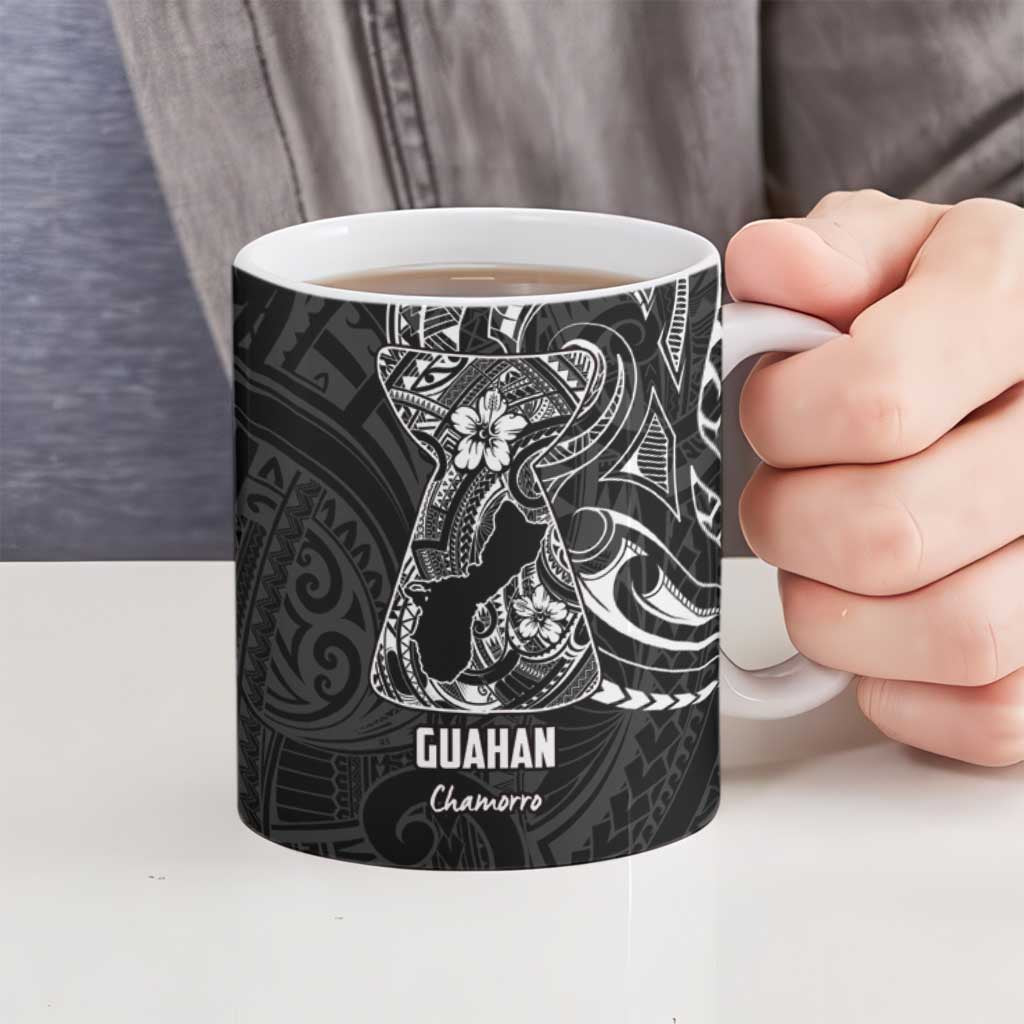 Black Guam Latte Stone Tribal Tattoo Ceramic Mug Hafa Adai Six 7 One LT9 - Polynesian Pride