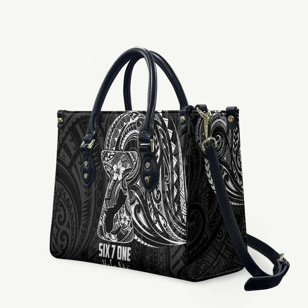 Black Guam Latte Stone Tribal Tattoo Leather Bag Hafa Adai Six 7 One LT9 Black - Polynesian Pride