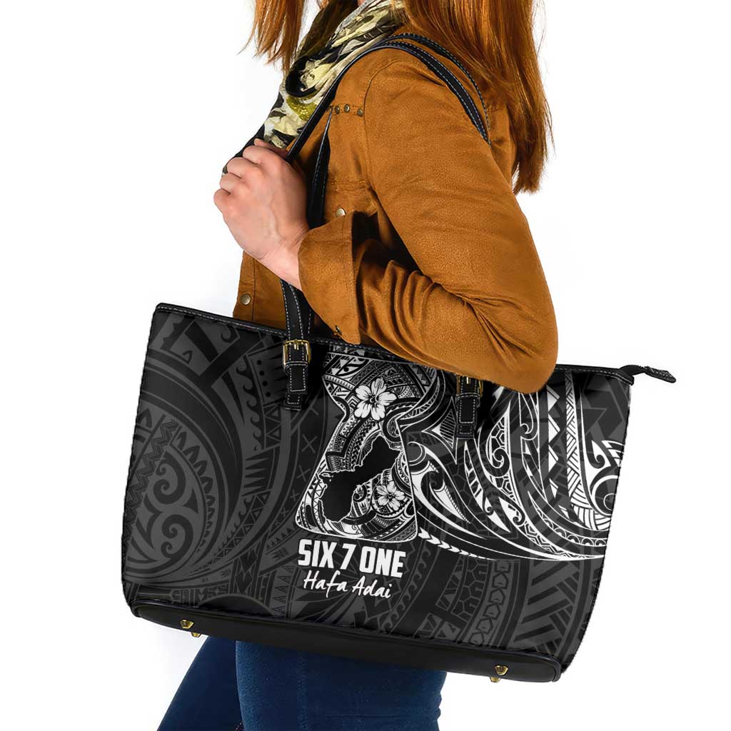 Black Guam Latte Stone Tribal Tattoo Leather Tote Bag Hafa Adai Six 7 One LT9 Black - Polynesian Pride