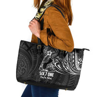 Black Guam Latte Stone Tribal Tattoo Leather Tote Bag Hafa Adai Six 7 One LT9 Black - Polynesian Pride