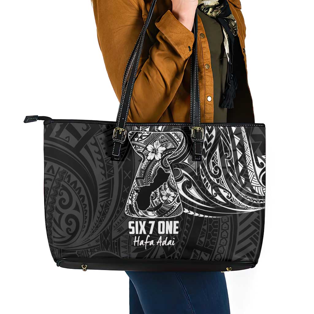 Black Guam Latte Stone Tribal Tattoo Leather Tote Bag Hafa Adai Six 7 One LT9 - Polynesian Pride