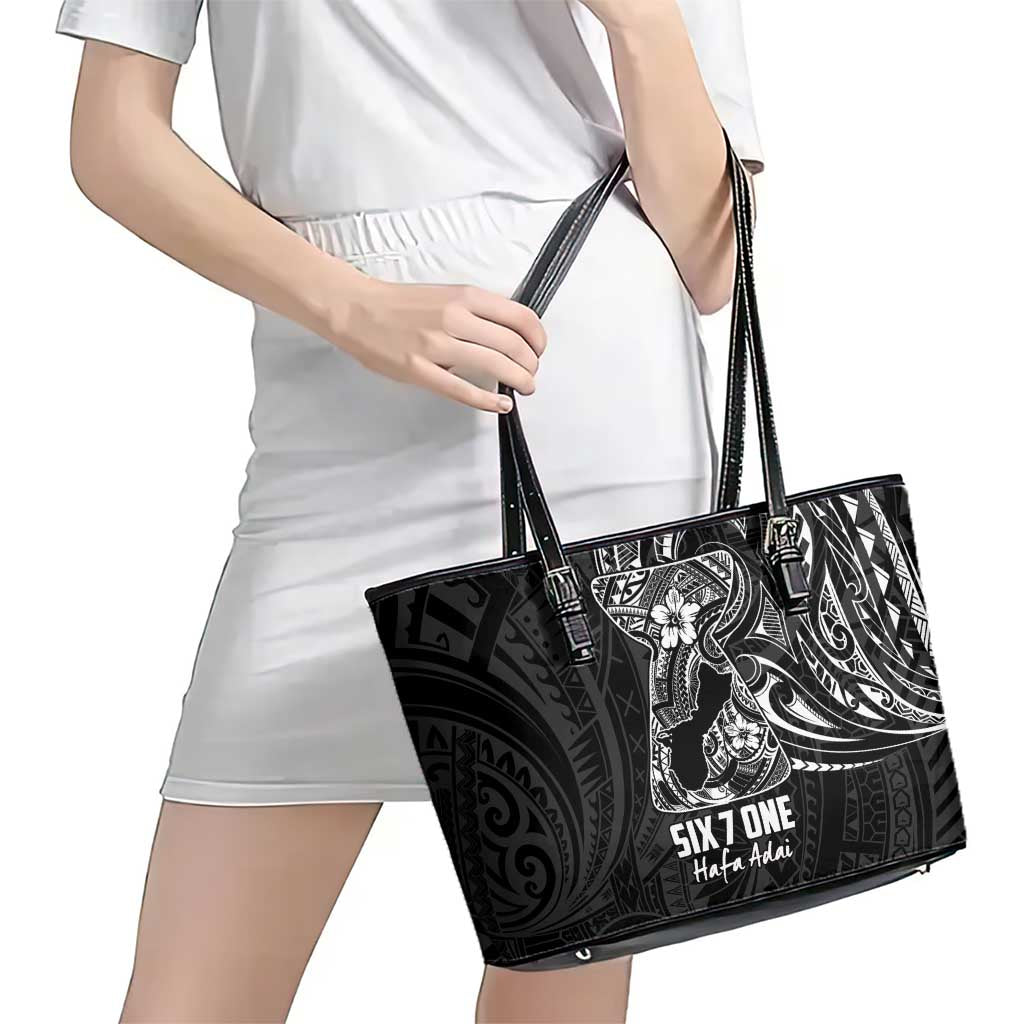 Black Guam Latte Stone Tribal Tattoo Leather Tote Bag Hafa Adai Six 7 One LT9 - Polynesian Pride