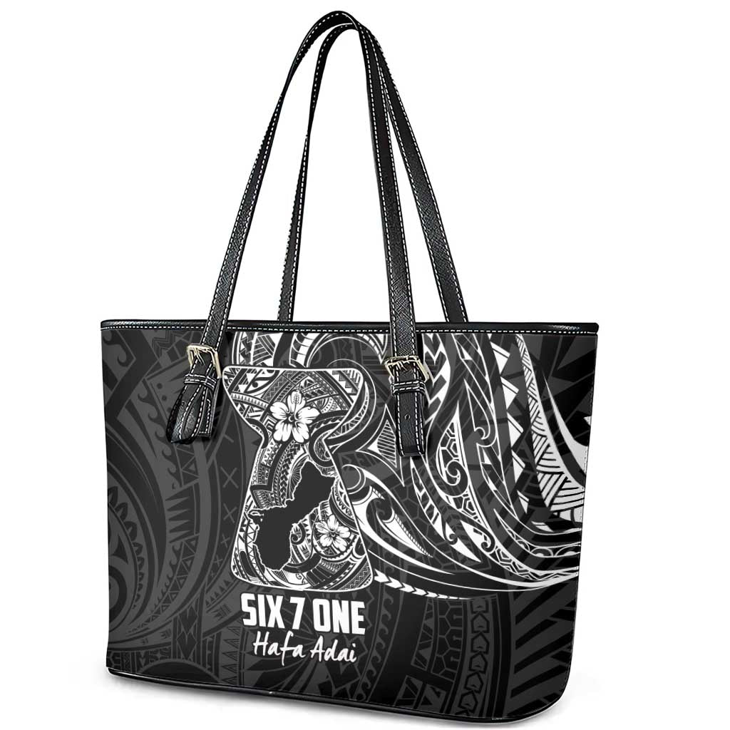Black Guam Latte Stone Tribal Tattoo Leather Tote Bag Hafa Adai Six 7 One LT9 - Polynesian Pride