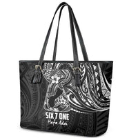 Black Guam Latte Stone Tribal Tattoo Leather Tote Bag Hafa Adai Six 7 One LT9 - Polynesian Pride