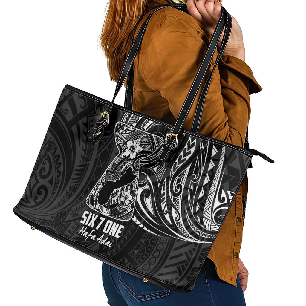 Black Guam Latte Stone Tribal Tattoo Leather Tote Bag Hafa Adai Six 7 One LT9 - Polynesian Pride