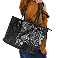Black Guam Latte Stone Tribal Tattoo Leather Tote Bag Hafa Adai Six 7 One LT9 - Polynesian Pride