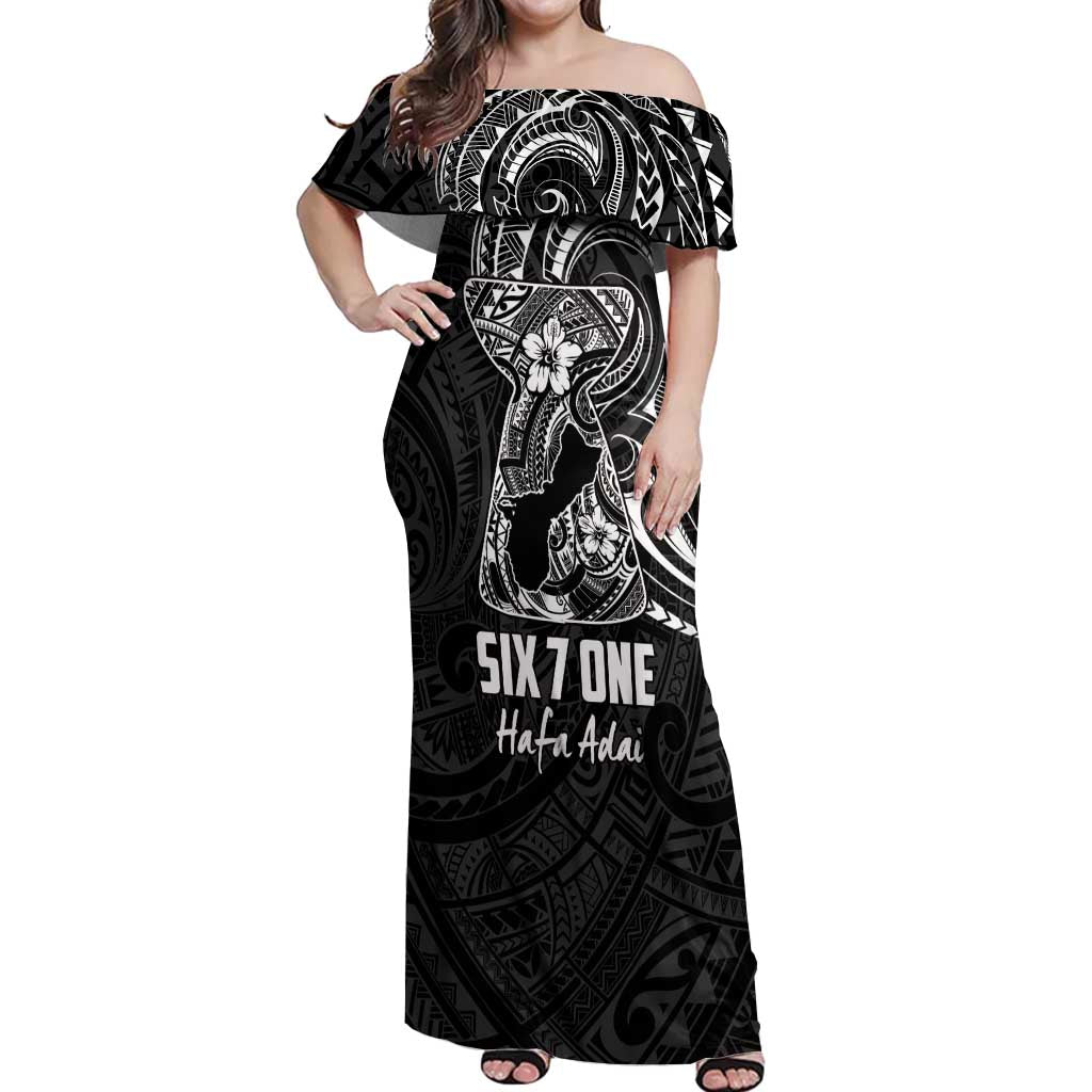 Black Guam Latte Stone Tribal Tattoo Off Shoulder Maxi Dress Hafa Adai Six 7 One LT9 Women Black - Polynesian Pride