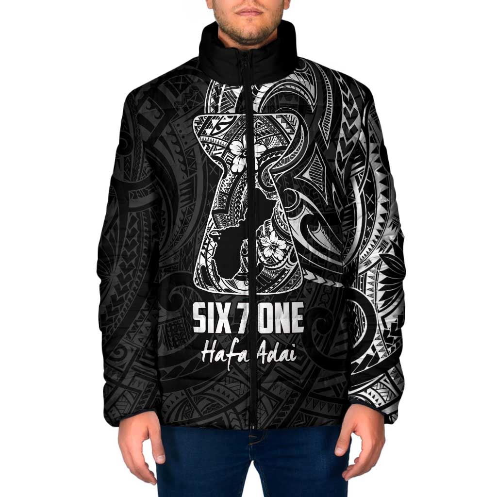Black Guam Latte Stone Tribal Tattoo Padded Jacket Hafa Adai Six 7 One LT9 Men Black - Polynesian Pride