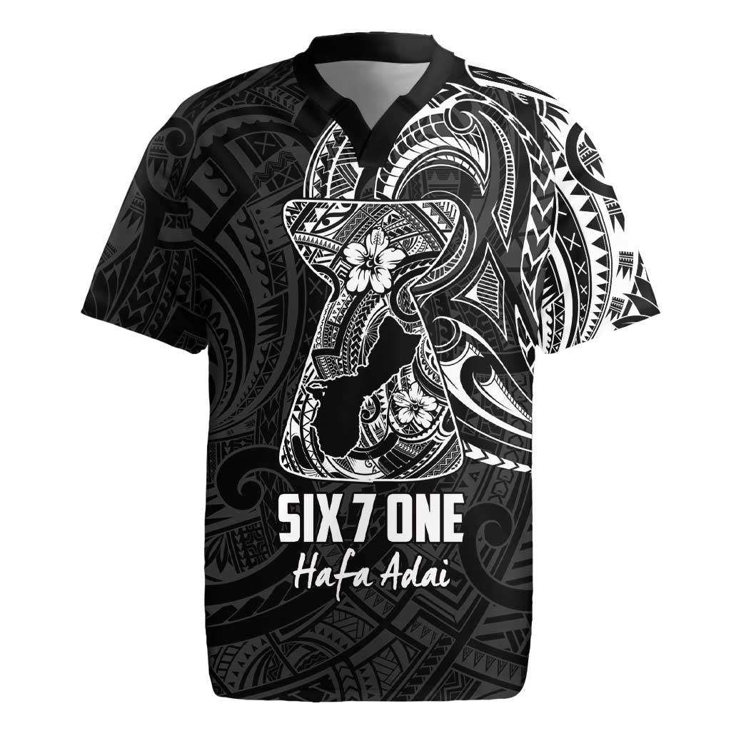Black Guam Latte Stone Tribal Tattoo Rugby Jersey Hafa Adai Six 7 One LT9 Black - Polynesian Pride