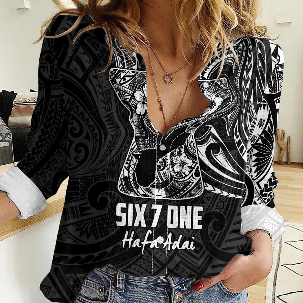 Black Guam Latte Stone Tribal Tattoo Women Casual Shirt Hafa Adai Six 7 One