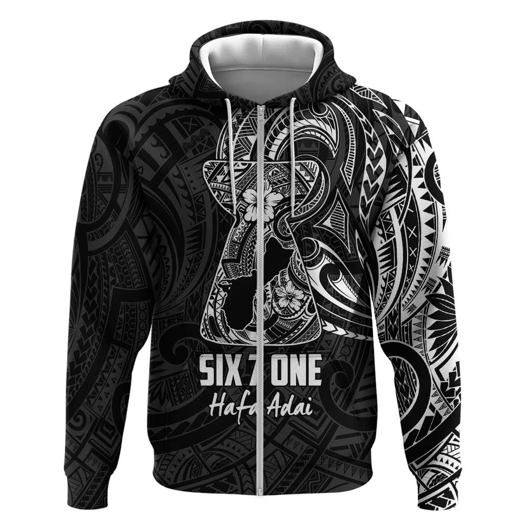 Black Guam Latte Stone Tribal Tattoo Zip Hoodie Hafa Adai Six 7 One LT9 Zip Hoodie Black - Polynesian Pride