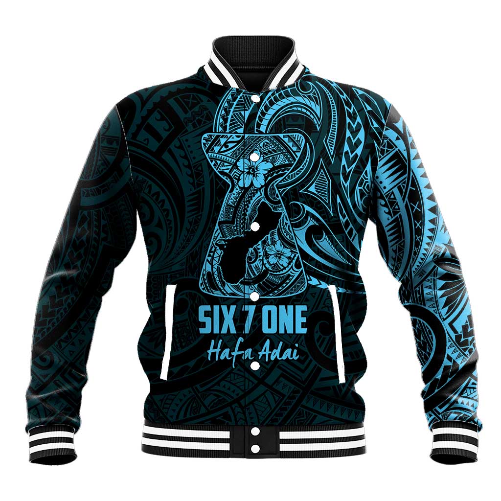 Blue Guam Latte Stone Tribal Tattoo Baseball Jacket Hafa Adai Six 7 One LT9 Unisex Blue - Polynesian Pride