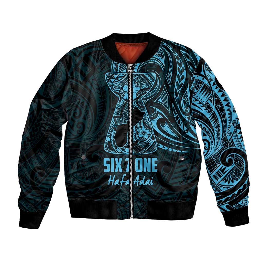 Blue Guam Latte Stone Tribal Tattoo Bomber Jacket Hafa Adai Six 7 One LT9 Unisex Blue - Polynesian Pride