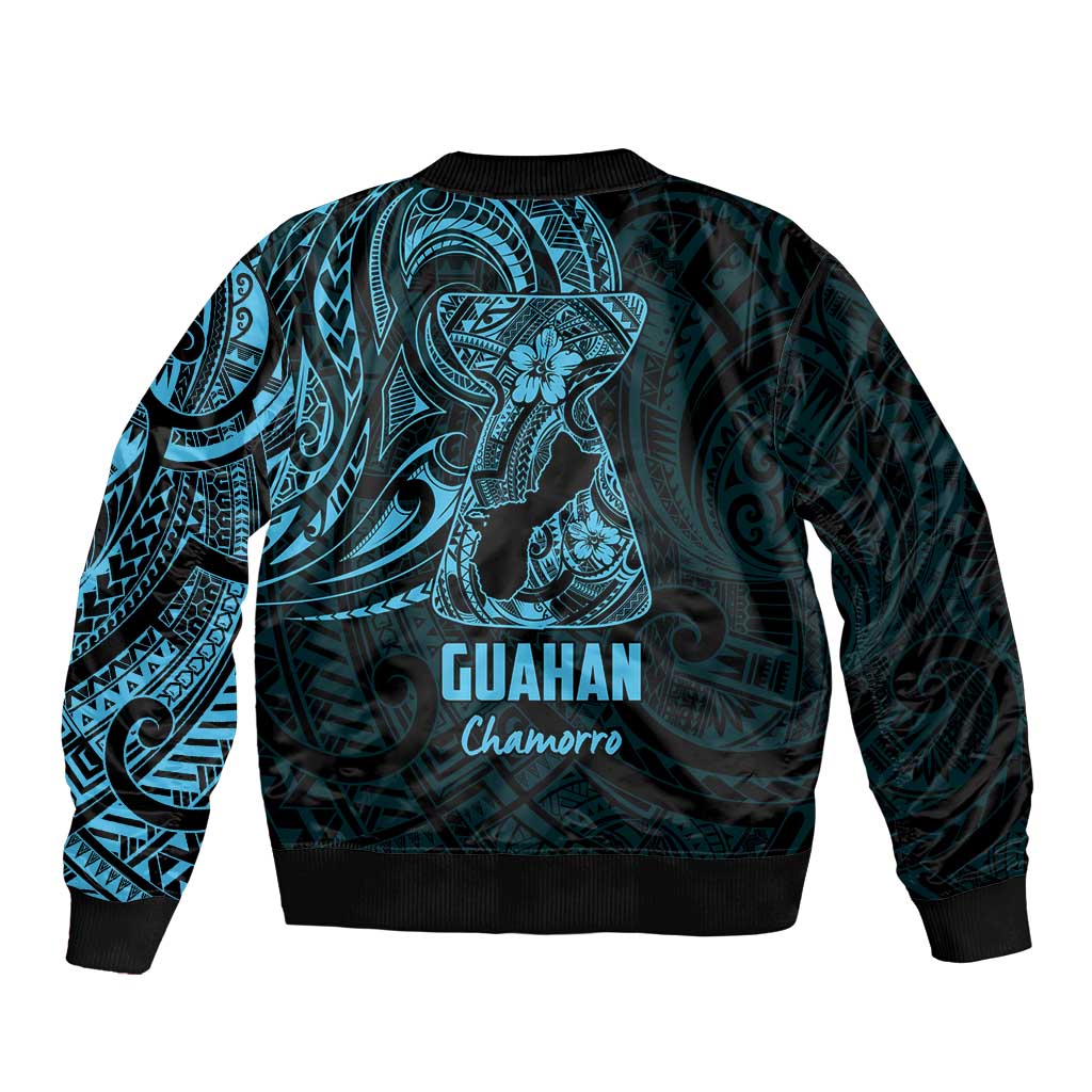 Blue Guam Latte Stone Tribal Tattoo Bomber Jacket Hafa Adai Six 7 One LT9 - Polynesian Pride