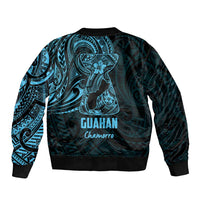 Blue Guam Latte Stone Tribal Tattoo Bomber Jacket Hafa Adai Six 7 One LT9 - Polynesian Pride