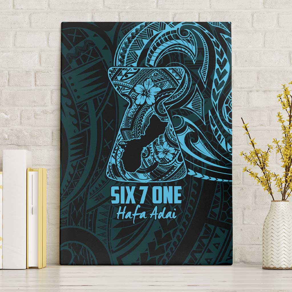 Blue Guam Latte Stone Tribal Tattoo Canvas Wall Art Hafa Adai Six 7 One LT9 Without Frame Blue - Polynesian Pride