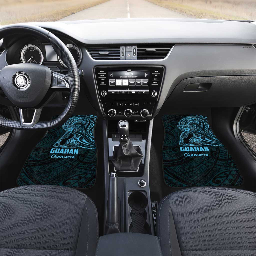 Blue Guam Latte Stone Tribal Tattoo Car Mats Hafa Adai Six 7 One LT9 Set 2pcs - Front Blue - Polynesian Pride