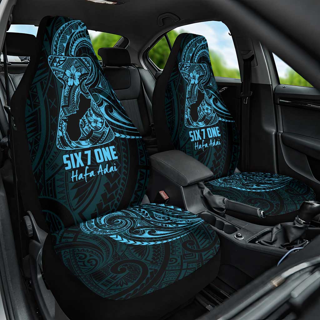 Blue Guam Latte Stone Tribal Tattoo Car Seat Cover Hafa Adai Six 7 One LT9 One Size Blue - Polynesian Pride