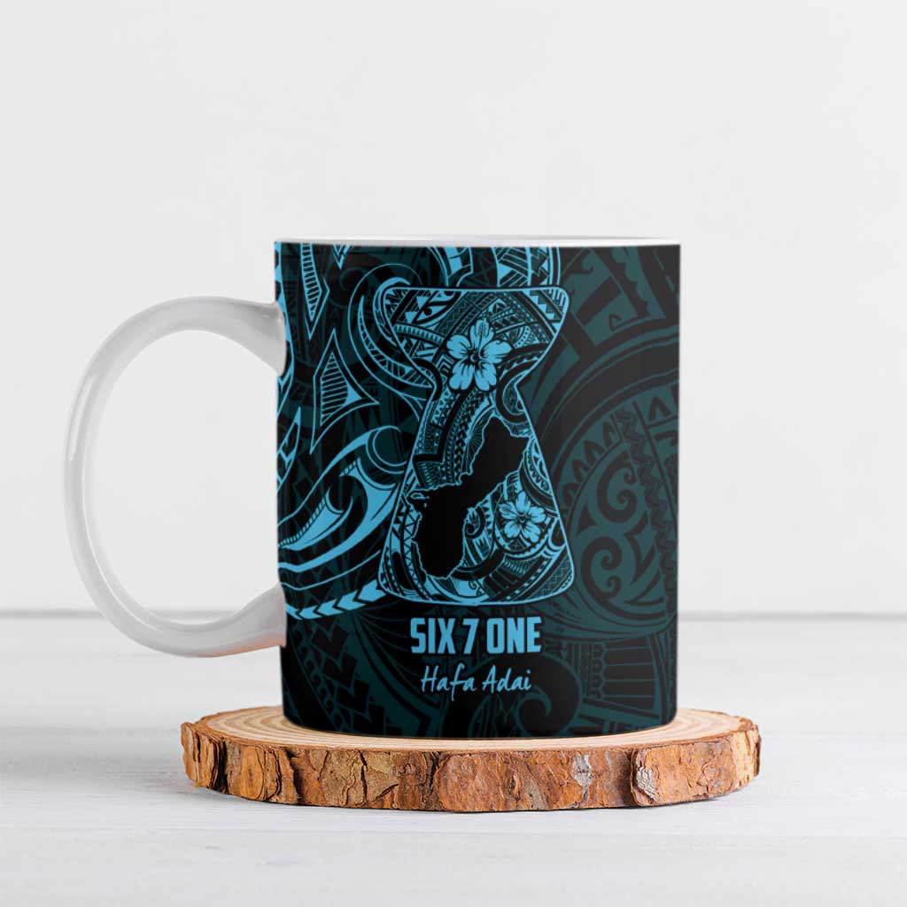 Blue Guam Latte Stone Tribal Tattoo Ceramic Mug Hafa Adai Six 7 One LT9 Blue - Polynesian Pride