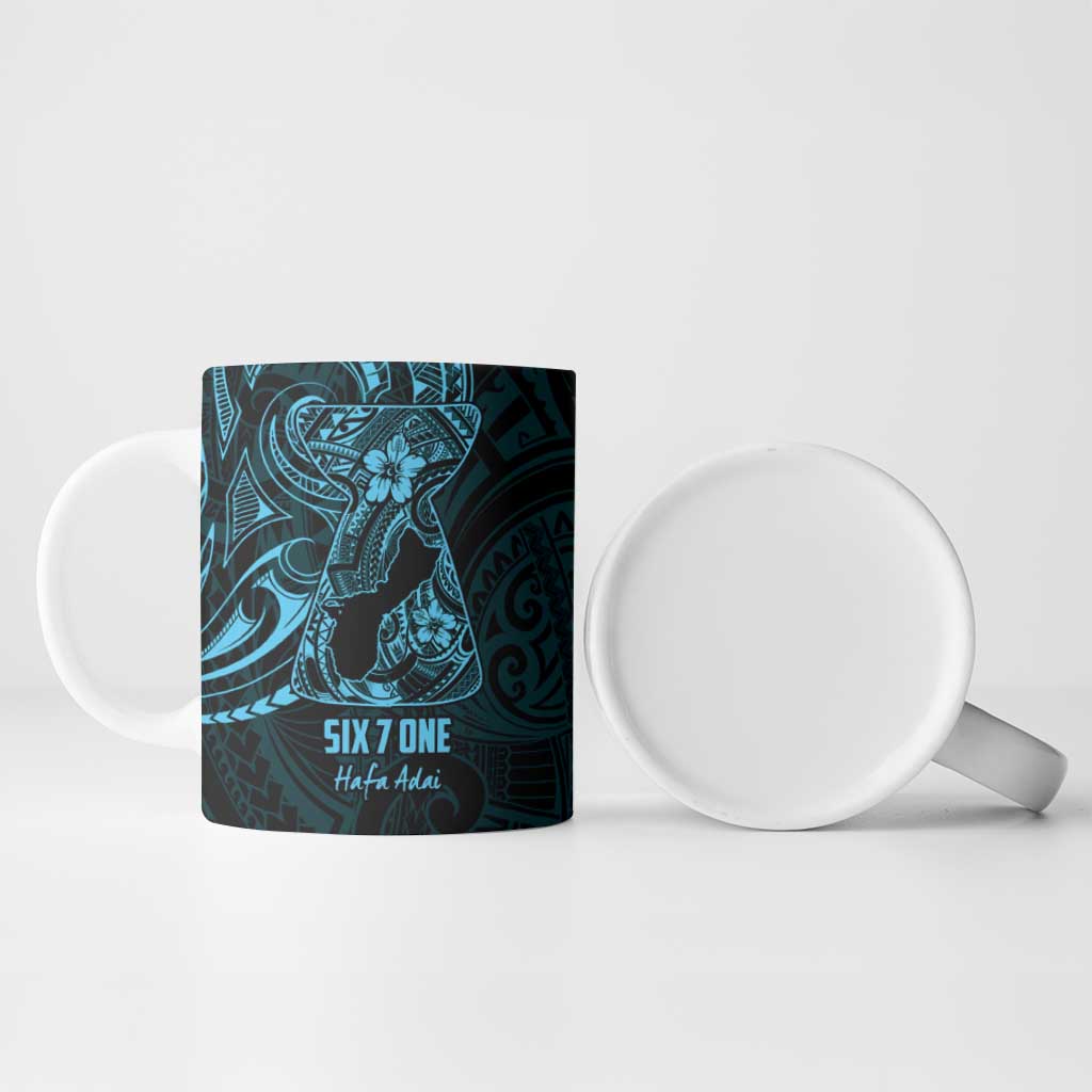 Blue Guam Latte Stone Tribal Tattoo Ceramic Mug Hafa Adai Six 7 One LT9 - Polynesian Pride