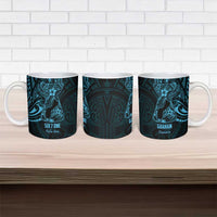 Blue Guam Latte Stone Tribal Tattoo Ceramic Mug Hafa Adai Six 7 One LT9 - Polynesian Pride