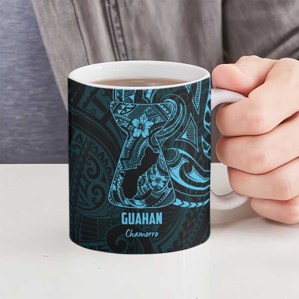 Blue Guam Latte Stone Tribal Tattoo Ceramic Mug Hafa Adai Six 7 One LT9 - Polynesian Pride