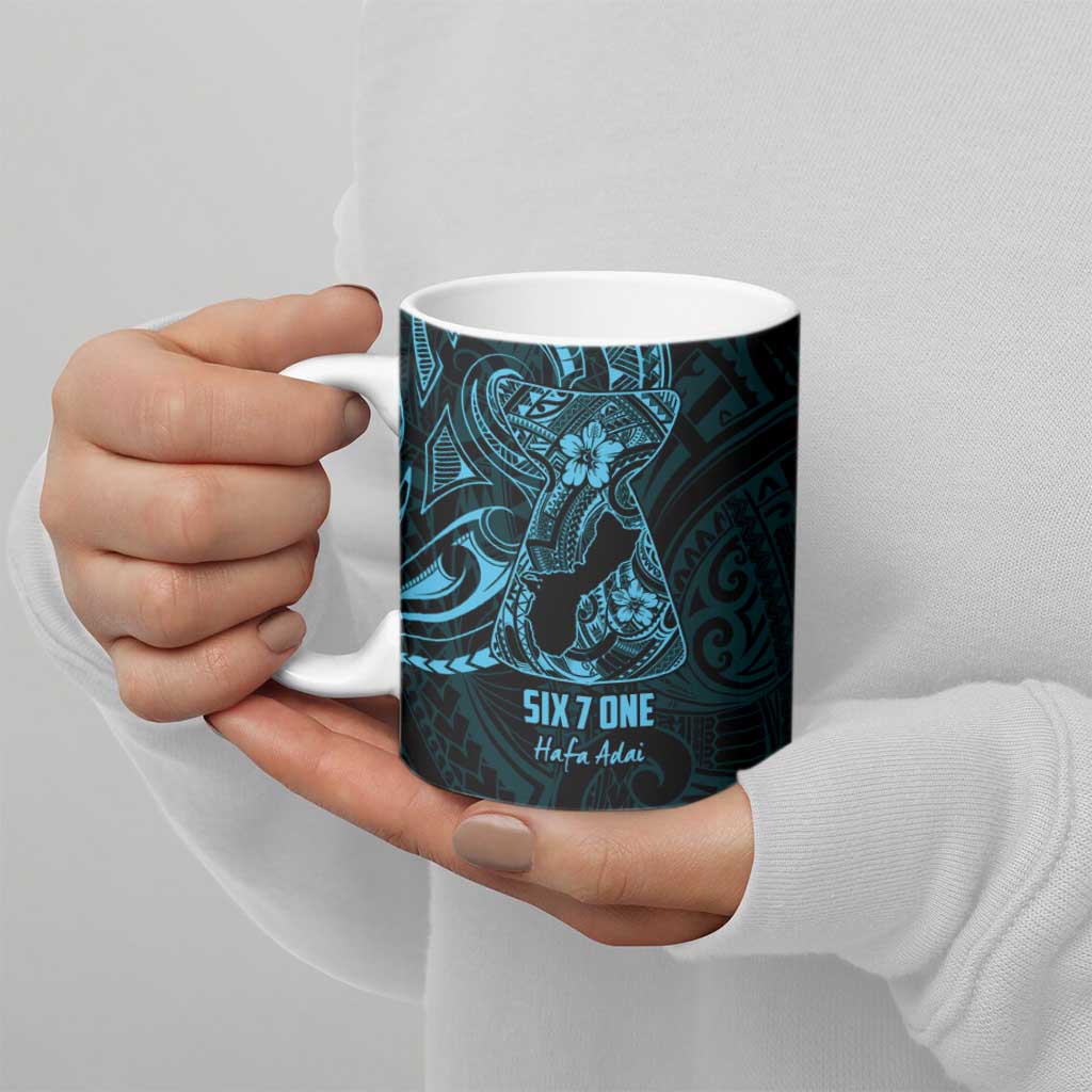 Blue Guam Latte Stone Tribal Tattoo Ceramic Mug Hafa Adai Six 7 One LT9 - Polynesian Pride
