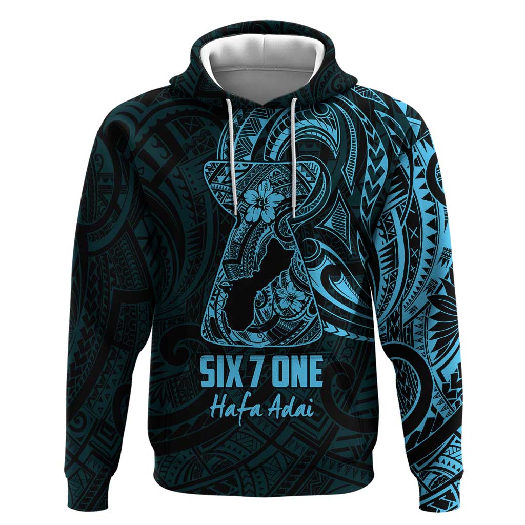 Blue Guam Latte Stone Tribal Tattoo Hoodie Hafa Adai Six 7 One LT9 Pullover Hoodie Blue - Polynesian Pride