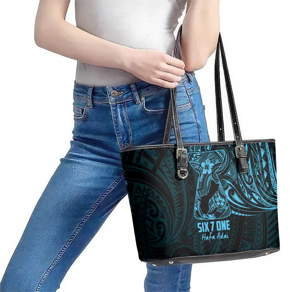 Blue Guam Latte Stone Tribal Tattoo Leather Tote Bag Hafa Adai Six 7 One LT9 - Polynesian Pride