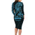 Blue Guam Latte Stone Tribal Tattoo Long Sleeve Bodycon Dress Hafa Adai Six 7 One