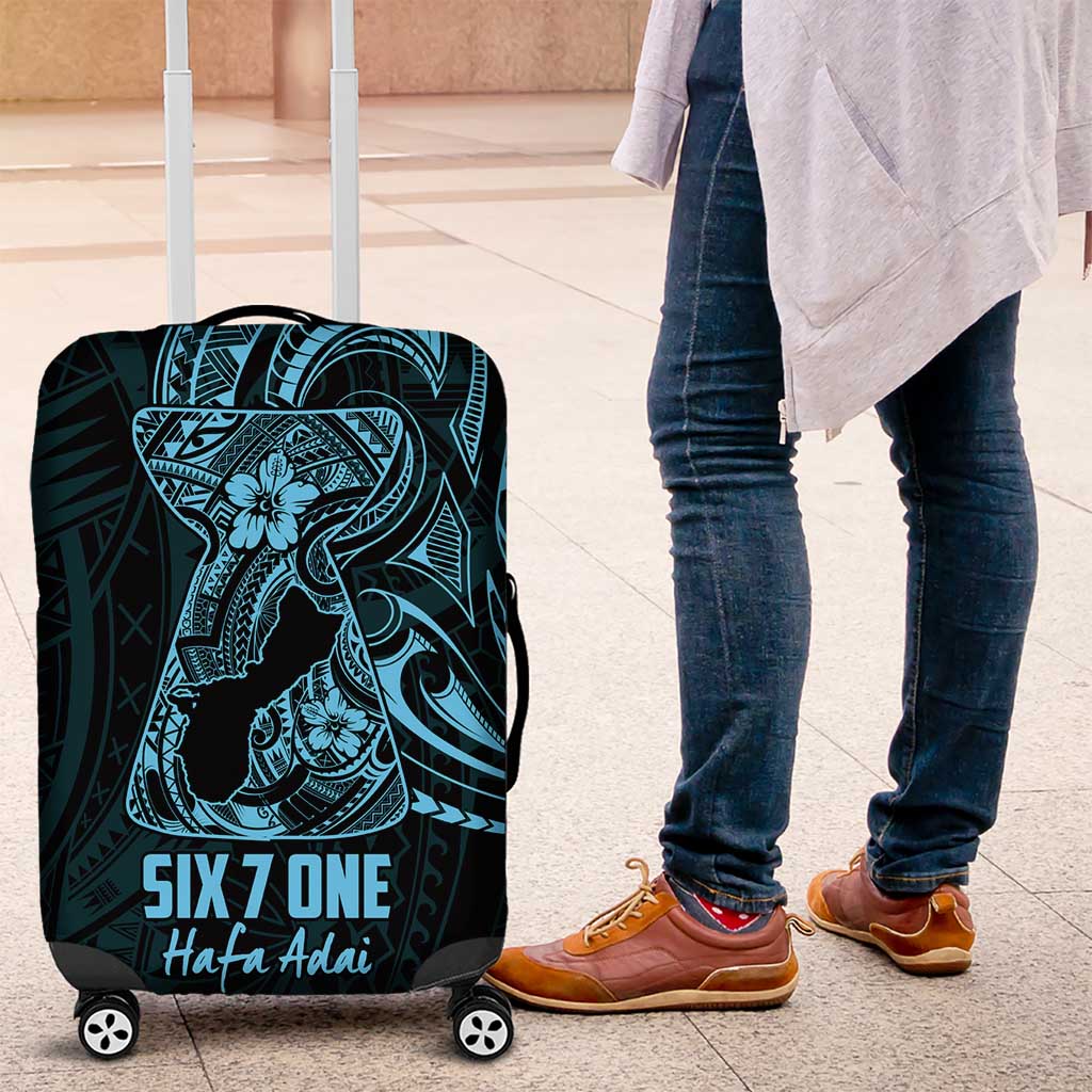 Blue Guam Latte Stone Tribal Tattoo Luggage Cover Hafa Adai Six 7 One LT9 Blue - Polynesian Pride