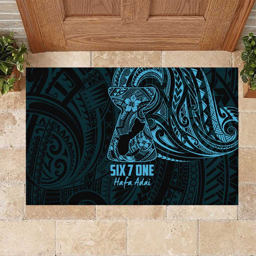 Blue Guam Latte Stone Tribal Tattoo Rubber Doormat Hafa Adai Six 7 One LT9 Blue - Polynesian Pride
